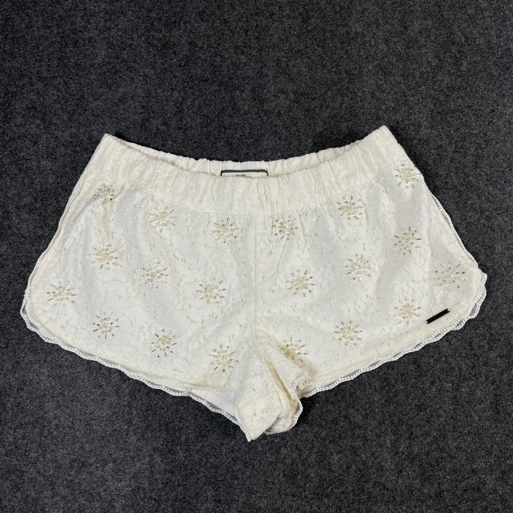 Abercrombie & Fitch White Floral Lace Beaded Pearl Shorts 1V1974 Womens L NEW